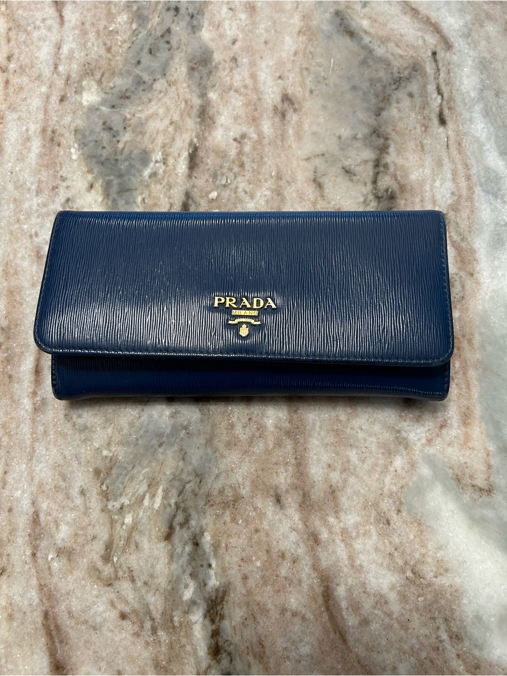 Prada Blue Epi Leather Long Wallet with Gold Logo